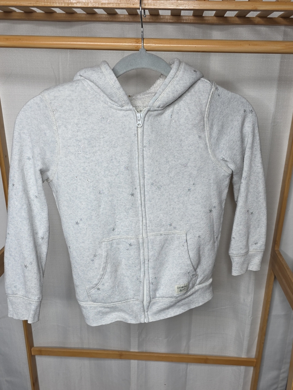 OshKosh B'gosh Heather Gray Sherpa-Lined Zip Hoodie with Star Print